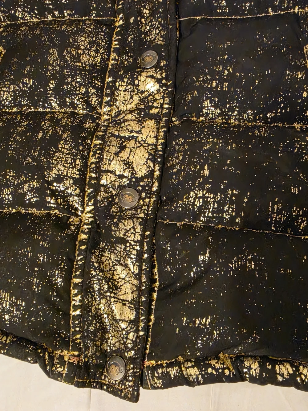 Appaman Girls Size 7 Black Gold Foil Long Puffer Coat Hooded Metallic